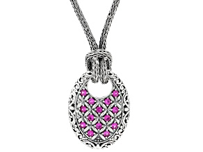 Pink Lab Created Sapphire Pendant Sterling Silver 2.5mm Tulang Naga Necklace, 1.26ctw