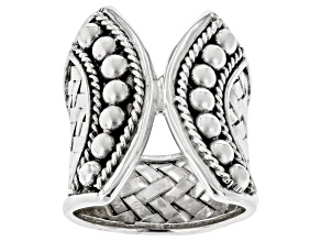 Sterling Silver Basket Weave & Beaded Corset Ring