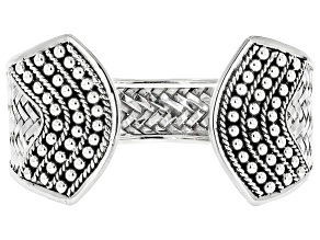 Sterling Silver Basket Weave & Beaded Cuff Bracelet