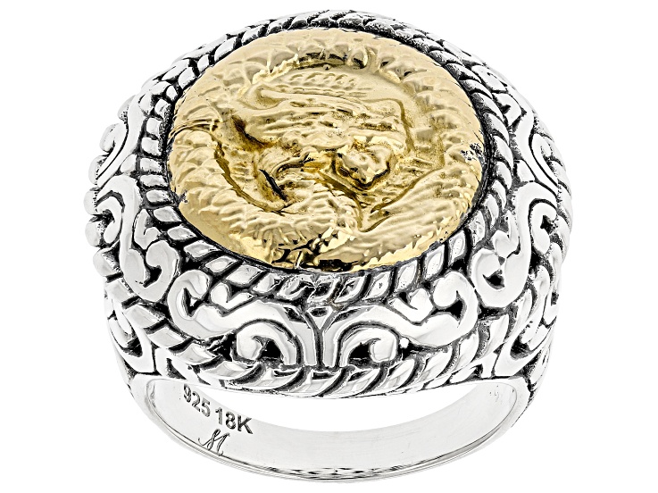 Sterling Silver & 18K Gold Balinese Dragon Motif Ring - BAL806 | JTV