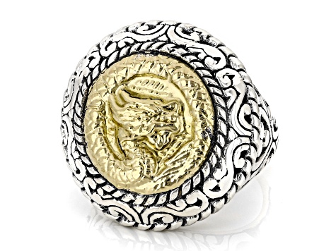 Sterling Silver & 18K Gold Balinese Dragon Motif Ring - BAL806 | JTV
