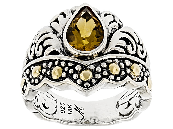 Citrine Sterling Silver & 18K Gold Accents Scrollwork Ring, 1.70ct