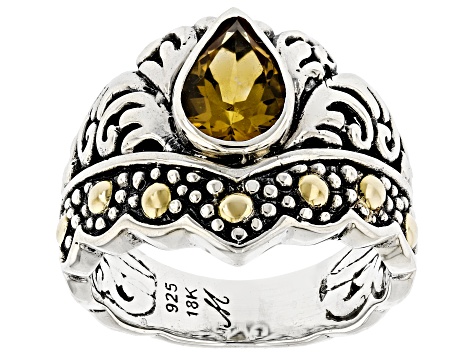 Citrine Sterling Silver & 18K Gold Accents Scrollwork Ring, 1.70ct
