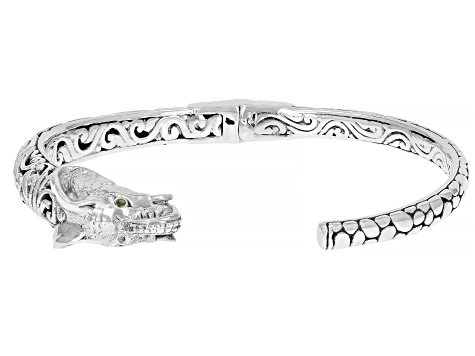 Chrome Diopside Sterling Silver Elephant Head Motif Bangle