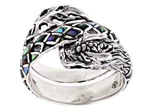 Abalone Shell Sterling Silver Inlay Dragon Motif Coil Ring, 4mm