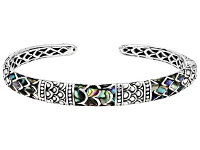 Inlay Abalone Shell Sterling Silver Dragon Bangle Bracelet, 6mm