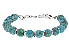 Composite Turquoise Sterling Silver Beaded Bracelet 10mm