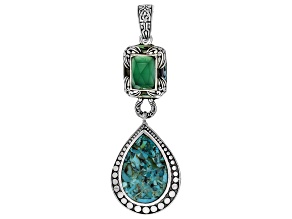 Composite Turquoise, Green Chalcedony, & Abalone Shell Sterling Silver Enhancer Pendant, 30x20mm