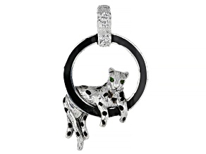 Black Shell, Chrome Diopside Sterling Silver Panther Enhancer Pendant 1-4mm, 0.01ctw