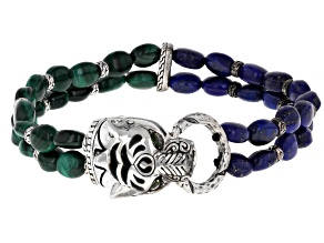 Black Shell, Malachite, Lapis, Chrome Diopside Sterling Silver Bracelet 1-6mm, 8x6mm, 0.06ctw