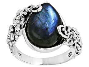 Labradorite Sterling Silver Floral Ring, 14x10mm