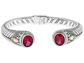 Red Volcanic Quartz Doublet Sterling Silver With 18K Gold Cuff Bracelet