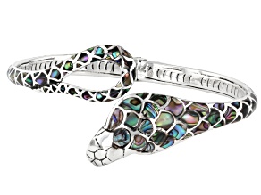 Abalone Shell Sterling Silver Serpent Inlay Bypass Bangle Bracelet