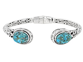 Carved Blue Composite Turquoise Sterling Silver Floral Cuff Bracelet, 14x10mm