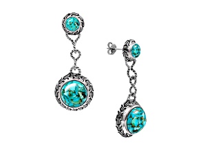 Composite Blue Turquoise Sterling Silver Tulang Naga Earrings. 12mm, 6mm