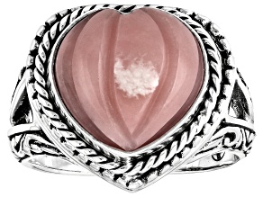 Heart Pink Opal Sterling Silver Ring, 4.12x12mm