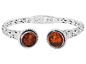 Amber Sterling Silver Leaf Cuff Bracelet,12mm