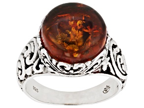 Amber Filigree Sterling Silver Ring, 12mm