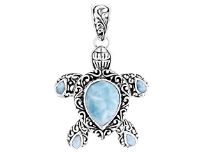 Artisan Collection of Bali™ 16x12mm Larimar Sterling Silver Turtle Enhancer Pendant