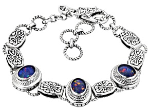 Boulderr Opal Sterling Silver Station Bracelet, 9x7mm