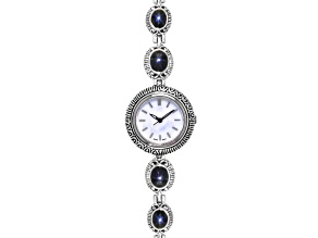 Star Blue Sapphire Sterling Silver Station Watch, 10x8mm