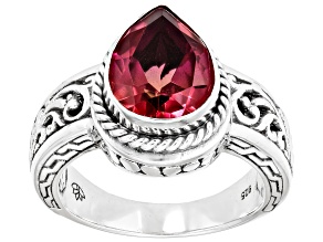 Rubellite Quartz Doublet Sterling Silver Solitaire Ring, 3.02ct.