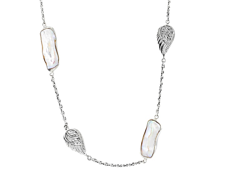 Artisan Collection of Baliâ„¢ 6x15mm Cultured Freshwater Pearl Sterling Silver Angel Wing Necklace