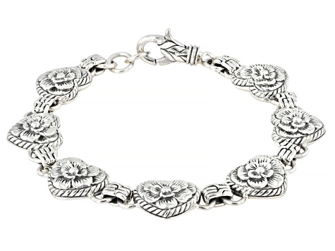 Sterling Silver Station Floral Heart Bracelet - BAL928 | JTV
