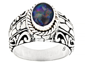 Boulder Opal Triplet Sterling Silver Ring, 9x7mm
