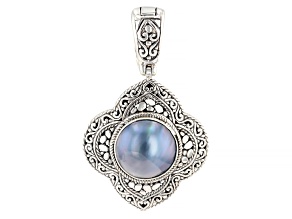 Blue Cultured Mabe Pearl Sterling Silver Enhancer Pendant, 14-15mm