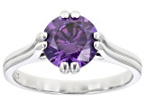Purple Cubic Zirconia Rhodium Over Sterling Silver Ring 3.62ctw