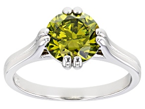 Green Cubic Zirconia Rhodium Over Sterling Silver Ring 3.54ctw