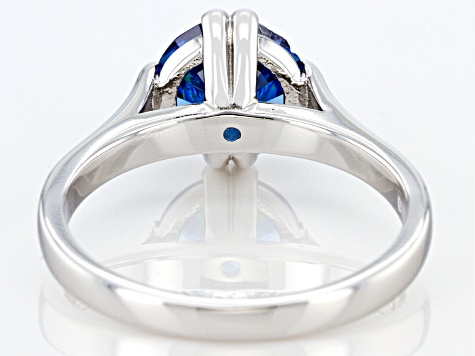 Blue Cubic Zirconia Rhodium Over Sterling Silver Ring 3.17ctw