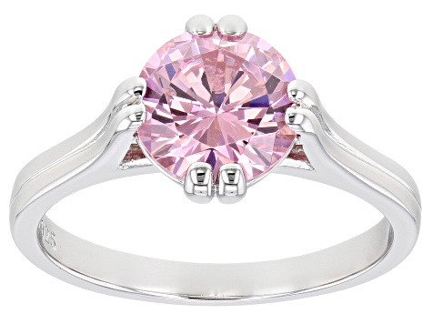 Pink Cubic Zirconia Rhodium Over Sterling Silver Ring 3.47ctw