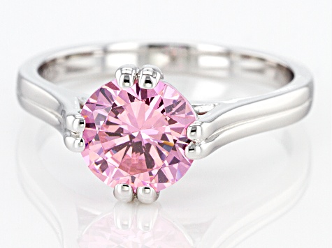 Pink Cubic Zirconia Rhodium Over Sterling Silver Ring 3.47ctw