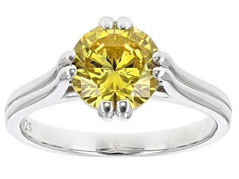 Yellow Cubic Zirconia Rhodium Over Sterling Silver Ring