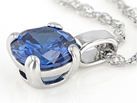 Blue Lab Created Sapphire  Rhodium Over Sterling Silver Pendant With Chain 3.17ctw