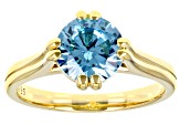 Blue Cubic Zirconia 18K Yellow Gold Over Sterling Silver Ring 3.18ctw