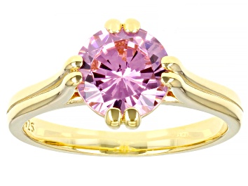 Picture of Pink Cubic Zirconia 18K Yellow Gold Over Sterling Silver Ring 3.47ctw