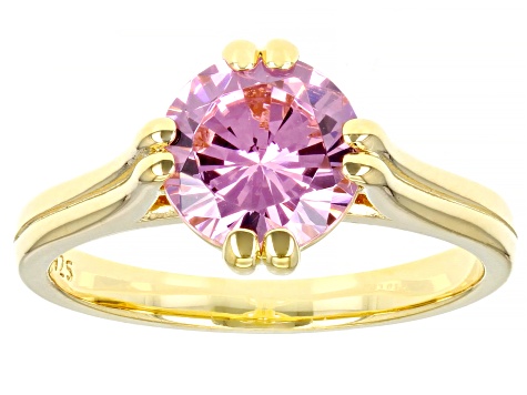 Pink Cubic Zirconia 18K Yellow Gold Over Sterling Silver Ring 3.47ctw