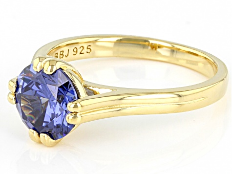 Blue Cubic Zirconia 18K Yellow Gold Over Sterling Silver Ring 3.50ctw