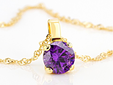 Purple Cubic Zirconia 18K Yellow Gold Over Sterling Silver Pendant With Chain 3.62ctw