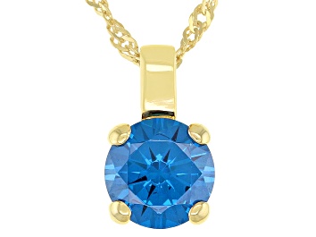 Picture of Blue Cubic Zirconia 18K Yellow Gold Over Sterling Silver Pendant With Chain 3.17ctw