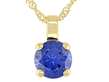 Picture of Blue Cubic Zirconia 18K Yellow Gold Over Sterling Silver Pendant With Chain 3.50ctw