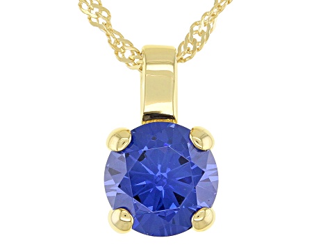 Blue Cubic Zirconia 18K Yellow Gold Over Sterling Silver Pendant With ...