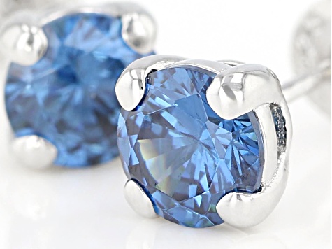 Blue Cubic Zirconia Rhodium Over Sterling Silver Earrings 3.00ctw