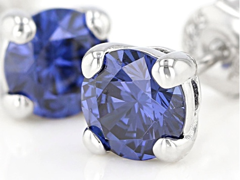 Blue Cubic Zirconia Rhodium Over Sterling Silver Earrings 2.82ctw