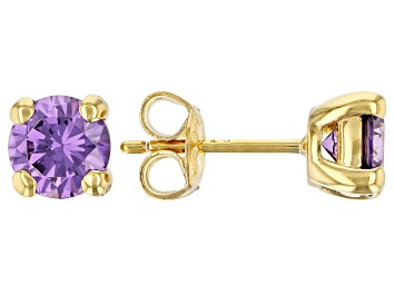 Picture of Purple Cubic Zirconia 18K Yellow Gold Over Sterling Silver Earrings 3.18ctw