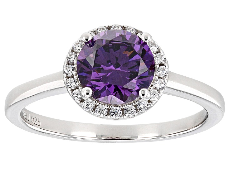 Purple And White Cubic Zirconia Rhodium Over Sterling Silver Ring 2.53ctw