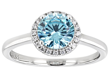Picture of Light Blue And White Cubic Zirconia Rhodium Over Sterling Silver Ring 2.29ctw